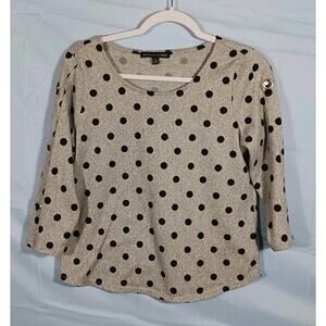 Adrienne Vittadini Womens PL Gray Polka Dot 3/4 Sleeve Top Grommets